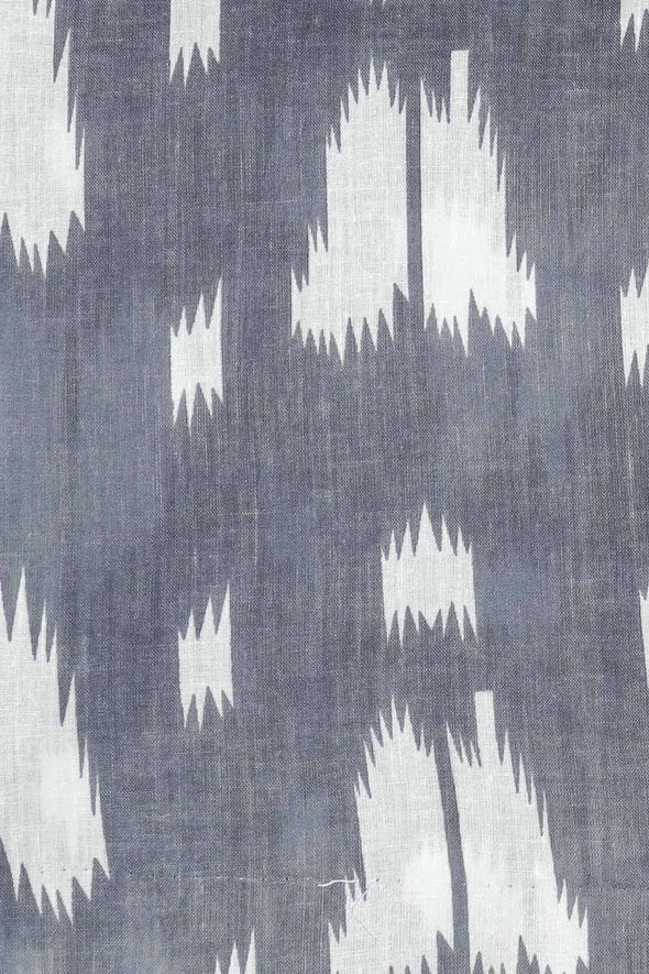 Grey Ikat Print 3Pcs. Suit Set In Cotton Fabric With Pom Pom