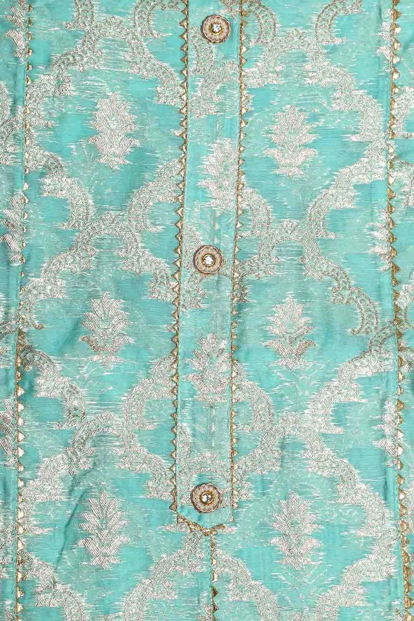 Sky Blue 3Pcs. Suit Set In Chanderi silk Fabric With Zari Weaving all over