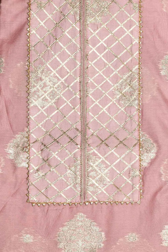 Light Pink 3 Pcs Suit Set In Chanderi Silk Fabric With Zari Weaving and Gota checks work