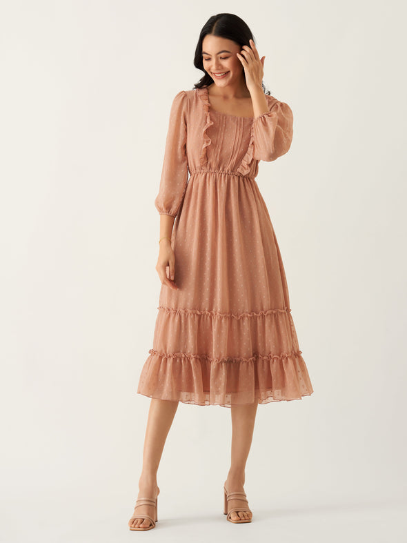 Chiffon Dobby Fit & Flare Dress For Women