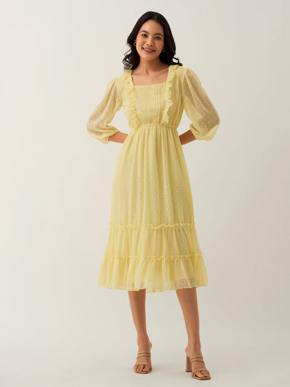 Chiffon Dobby Fit & Flare Dress For Women