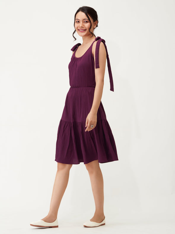 Shoulder Straps Tiered Crepe Fit  Flare dress