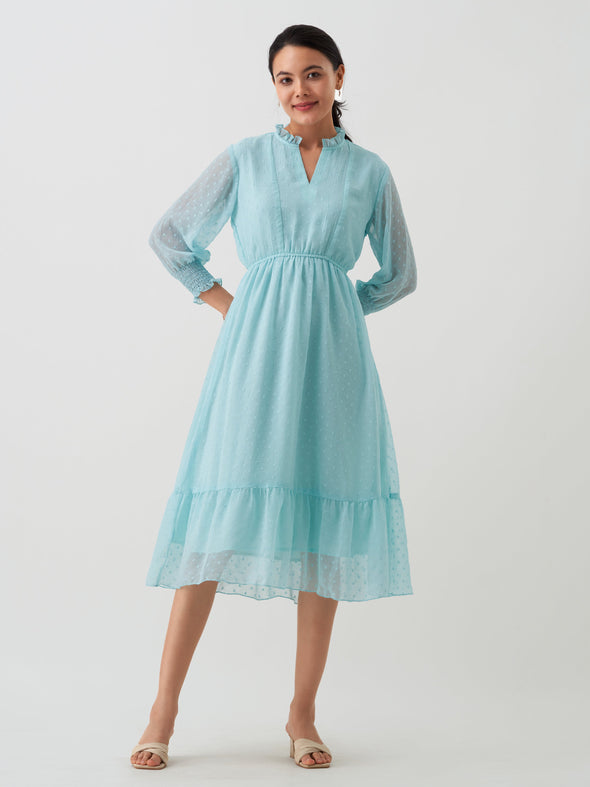 Women Chiffon Dobby Fit & Flare Dress