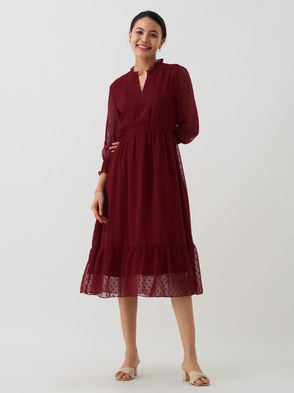 Women Chiffon Dobby Fit & Flare Dress