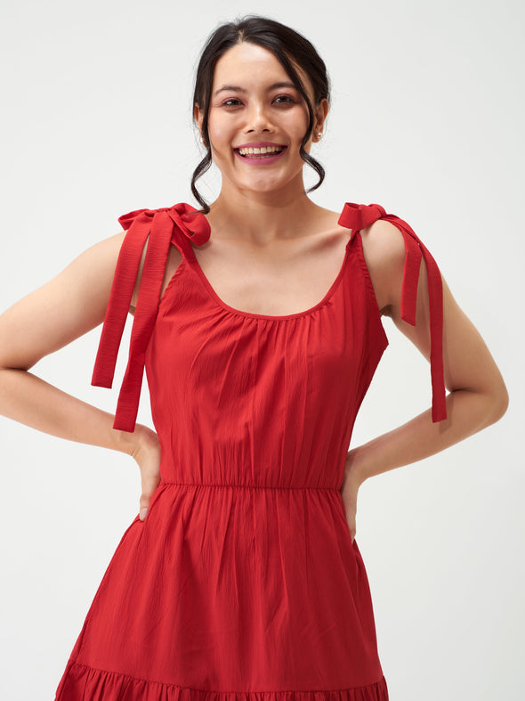 Shoulder Straps Tiered Crepe Fit  Flare dress