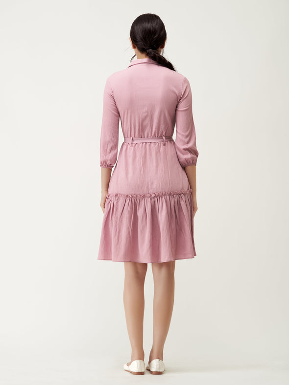 Puff Sleeves Crepe Fit  Flare Dress