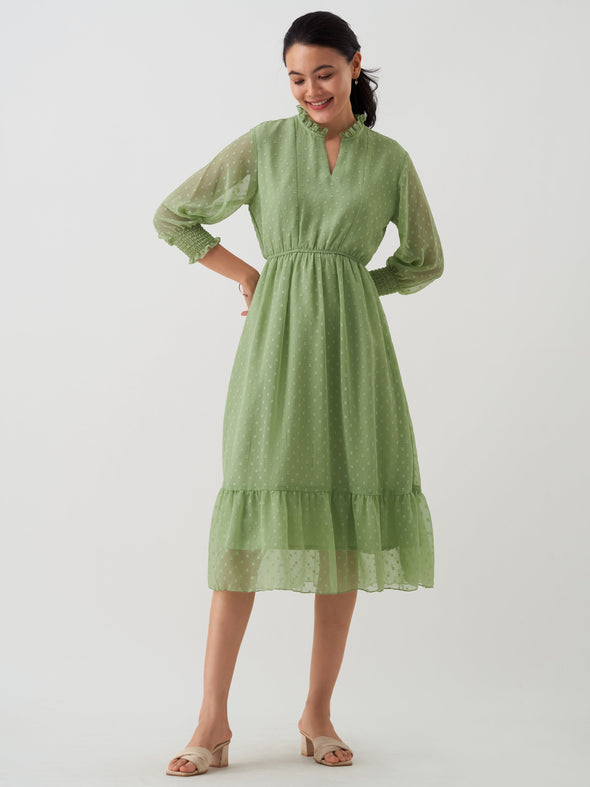 Women Chiffon Dobby Fit & Flare Dress