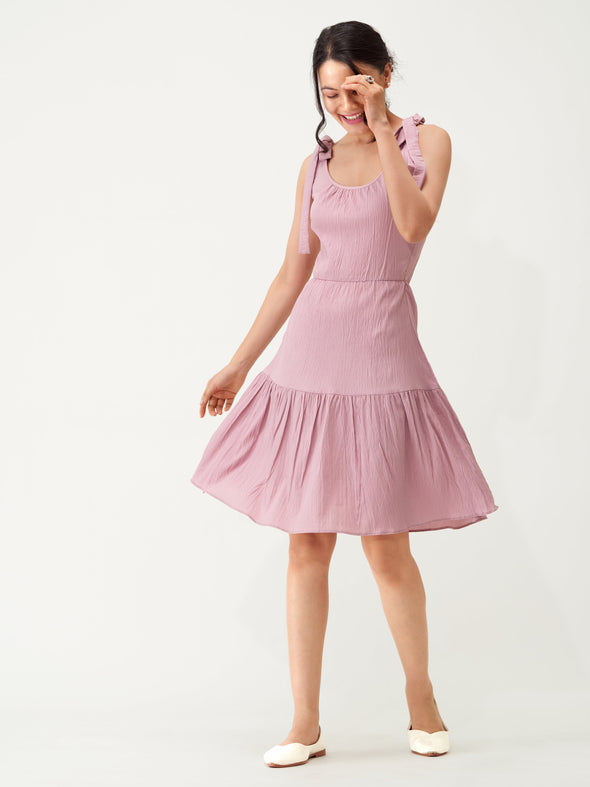 Shoulder Straps Tiered Crepe Fit  Flare dress