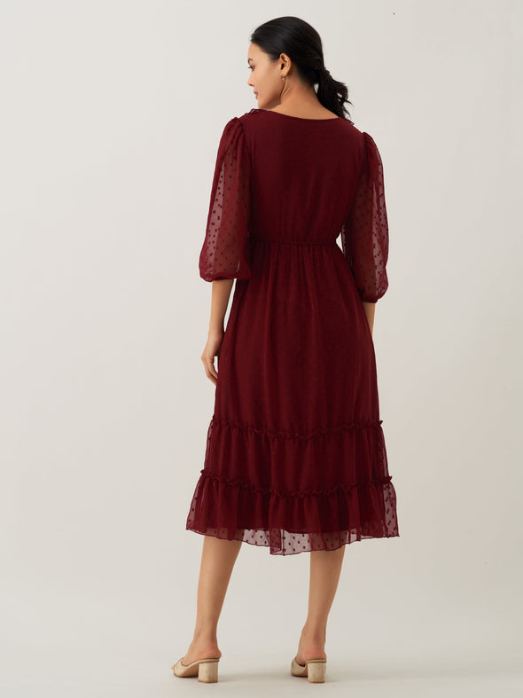 Chiffon Dobby Fit & Flare Dress For Women