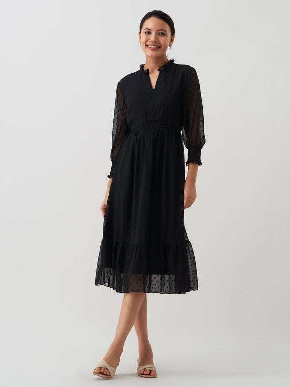Women Chiffon Dobby Fit & Flare Dress