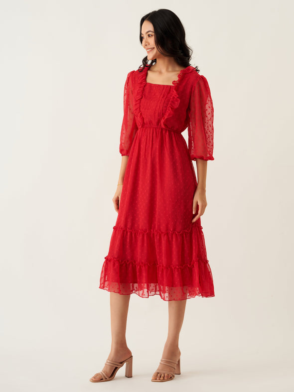 Chiffon Dobby Fit & Flare Dress For Women