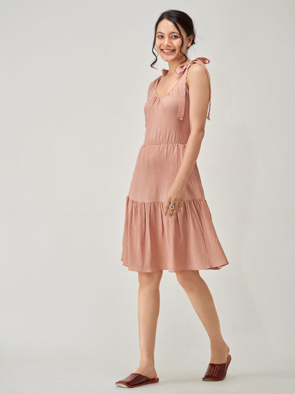 Shoulder Straps Tiered Crepe Fit  Flare dress