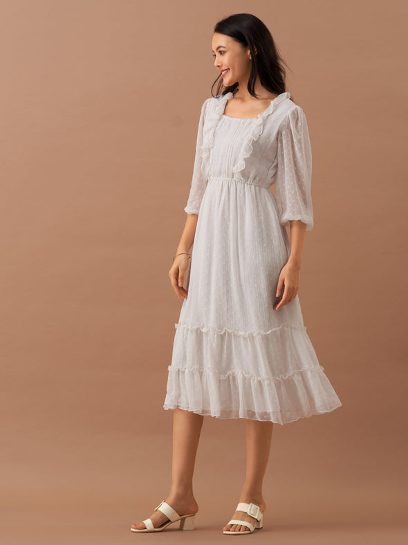 Chiffon Dobby Fit & Flare Dress For Women
