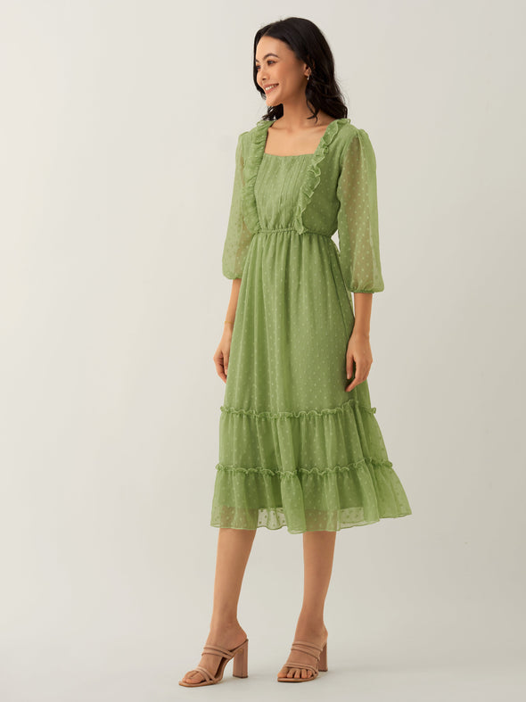 Chiffon Dobby Fit & Flare Dress For Women