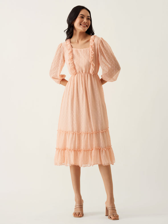 Chiffon Dobby Fit & Flare Dress For Women