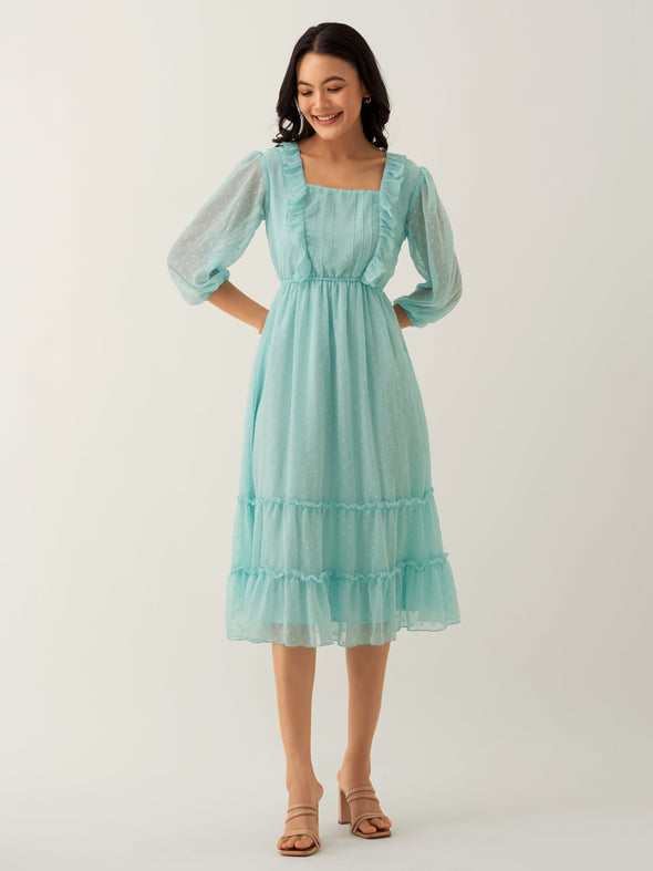 Chiffon Dobby Fit & Flare Dress For Women