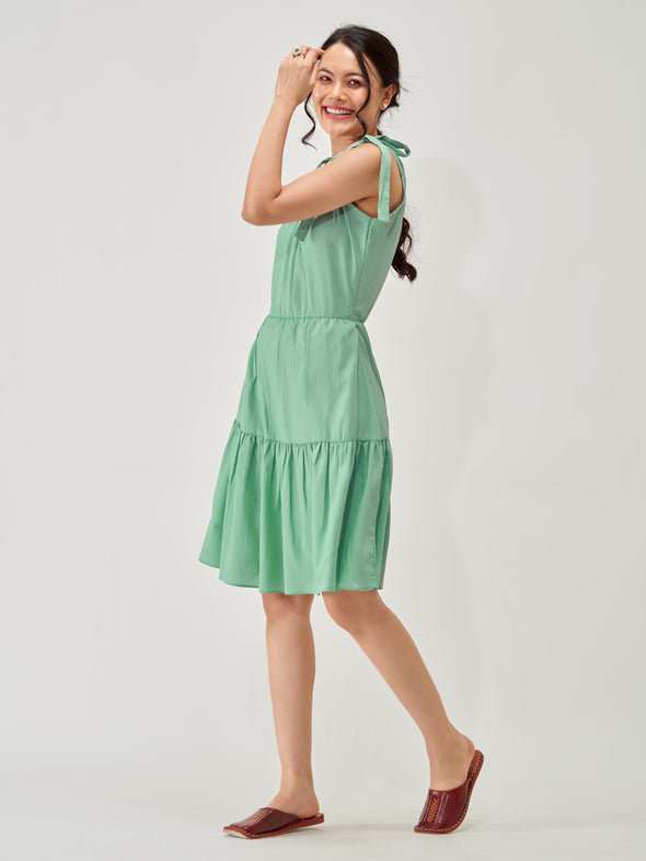 Shoulder Straps Tiered Crepe Fit  Flare dress