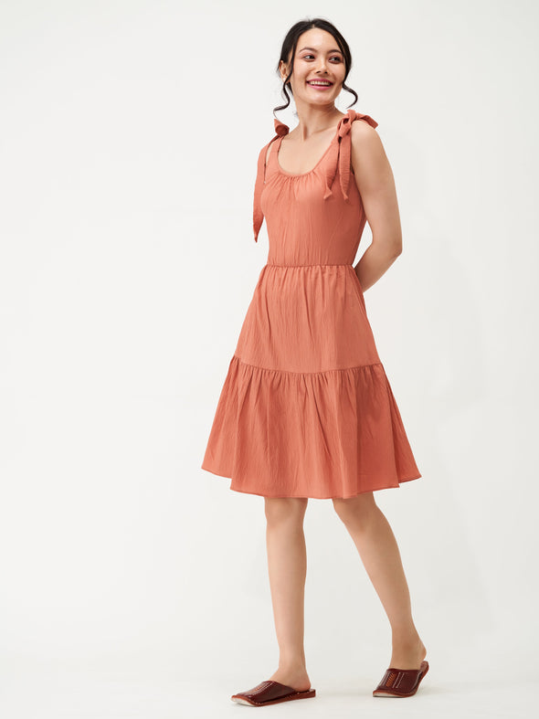 Shoulder Straps Tiered Crepe Fit  Flare dress