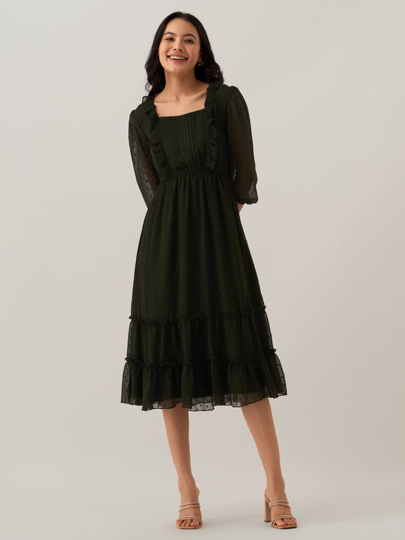 Chiffon Dobby Fit & Flare Dress For Women