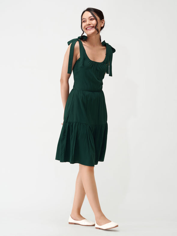 Shoulder Straps Tiered Crepe Fit  Flare dress