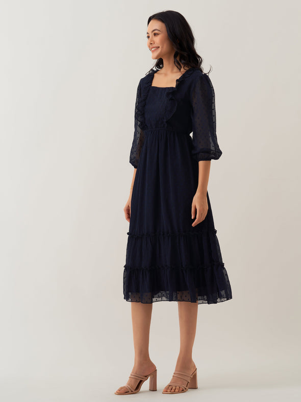 Chiffon Dobby Fit & Flare Dress For Women