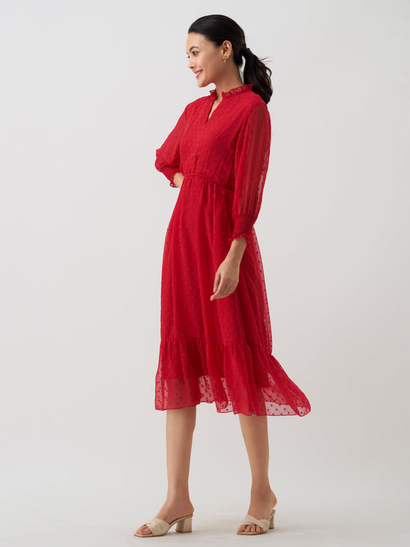 Women Chiffon Dobby Fit & Flare Dress