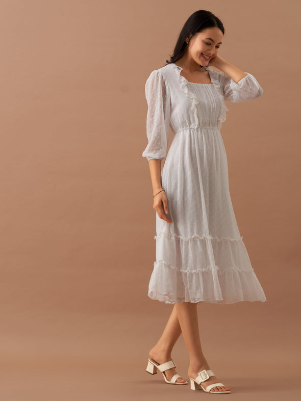 Chiffon Dobby Fit & Flare Dress For Women