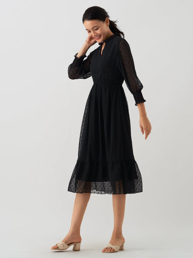 Women Chiffon Dobby Fit & Flare Dress