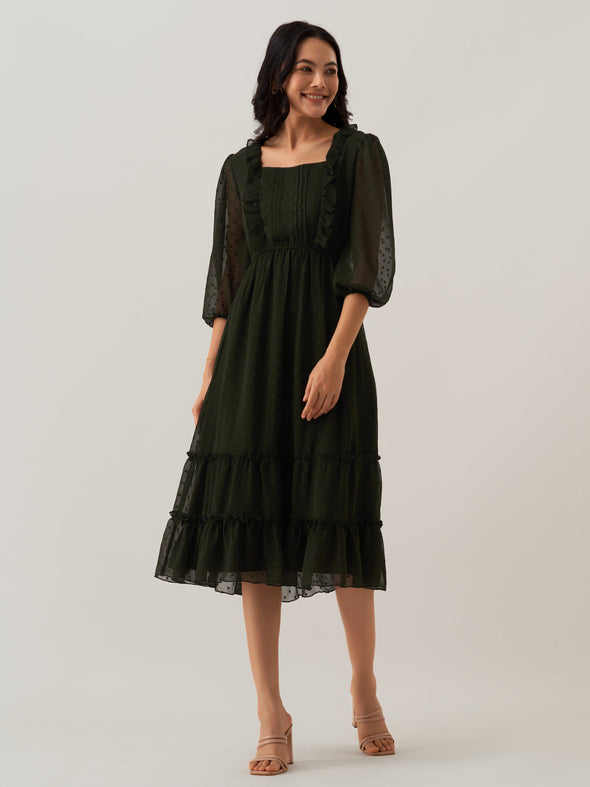 Chiffon Dobby Fit & Flare Dress For Women