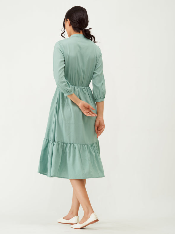 Tie-Up Neck Crepe Fit  Flare Dress