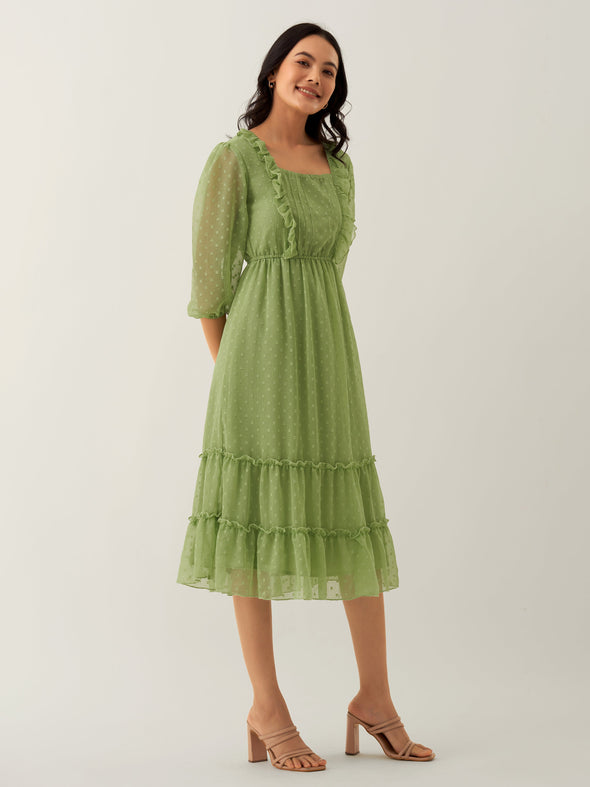 Chiffon Dobby Fit & Flare Dress For Women