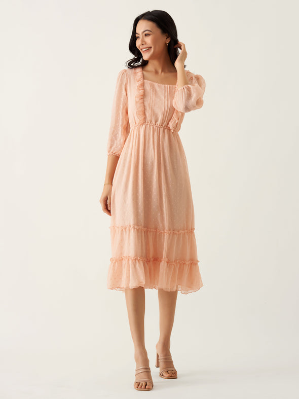 Chiffon Dobby Fit & Flare Dress For Women
