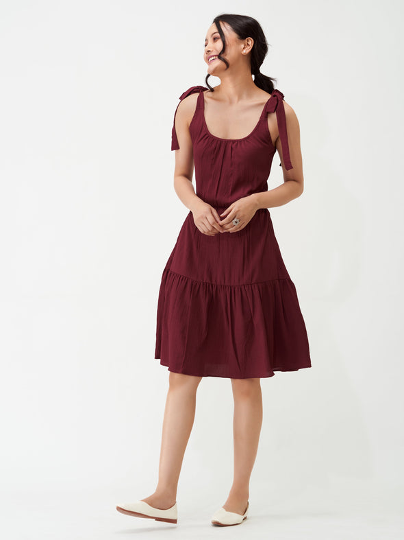 Shoulder Straps Tiered Crepe Fit  Flare dress