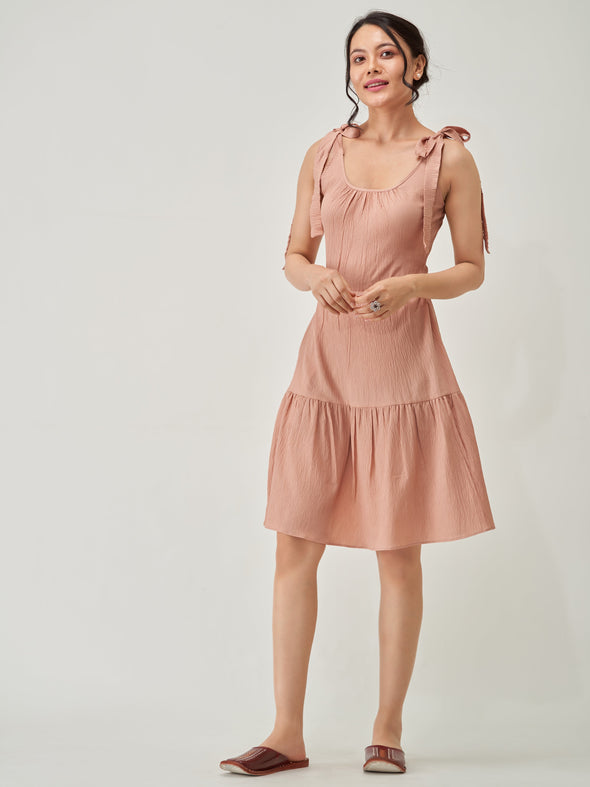 Shoulder Straps Tiered Crepe Fit  Flare dress