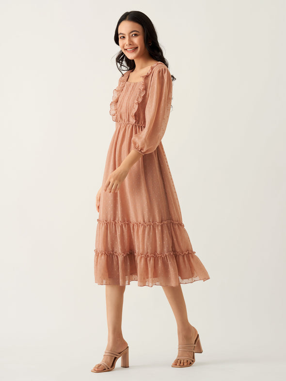 Chiffon Dobby Fit & Flare Dress For Women