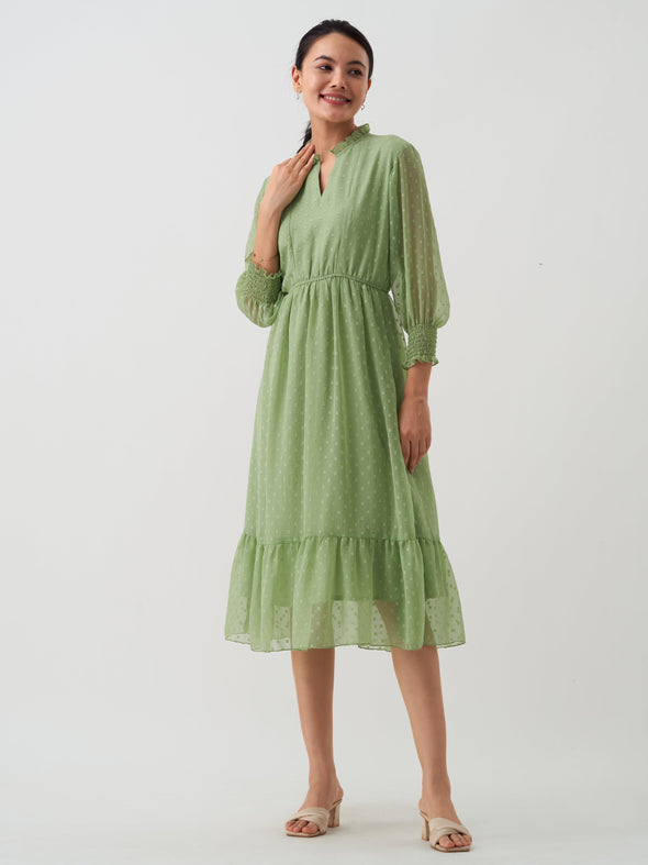 Women Chiffon Dobby Fit & Flare Dress