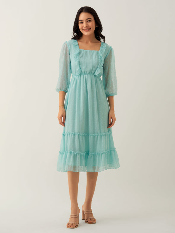 Chiffon Dobby Fit & Flare Dress For Women