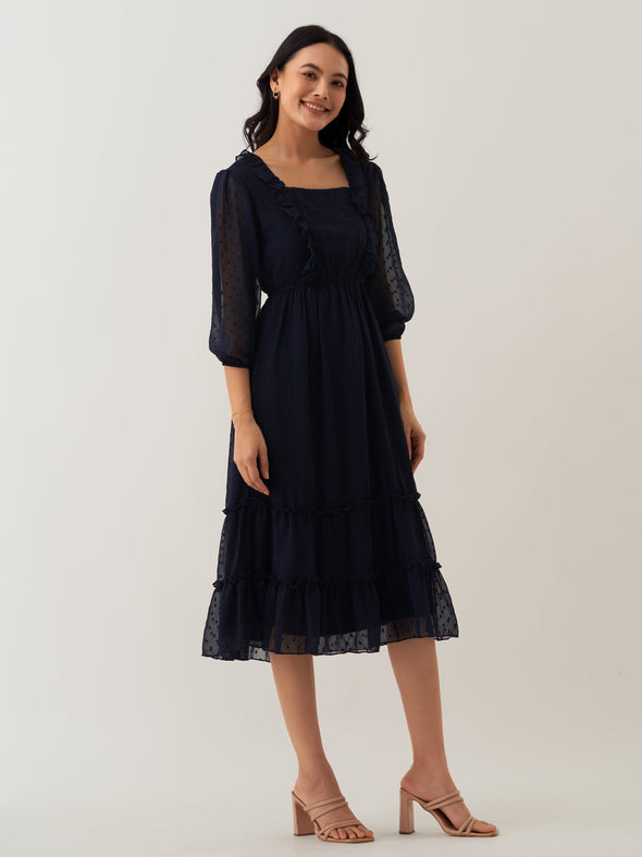 Chiffon Dobby Fit & Flare Dress For Women