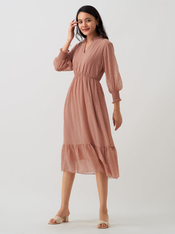 Women Chiffon Dobby Fit & Flare Dress