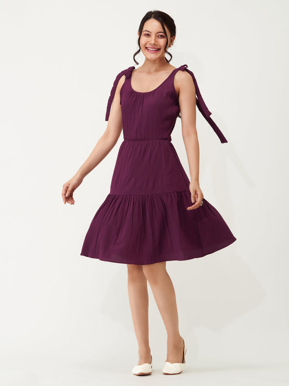 Shoulder Straps Tiered Crepe Fit  Flare dress