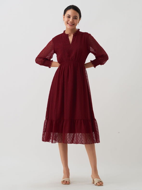 Women Chiffon Dobby Fit & Flare Dress