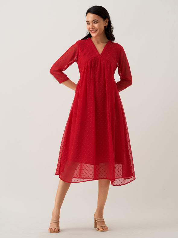Plain & Solid Butta Work Dress For women