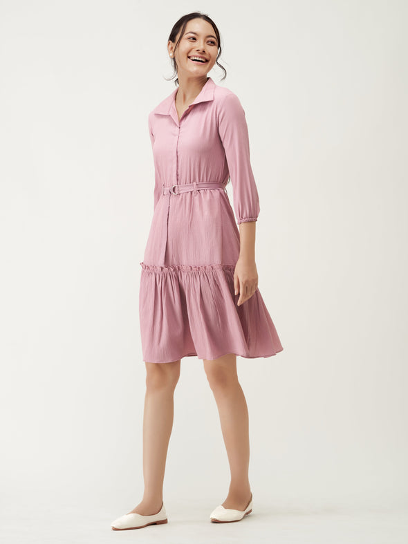 Puff Sleeves Crepe Fit  Flare Dress