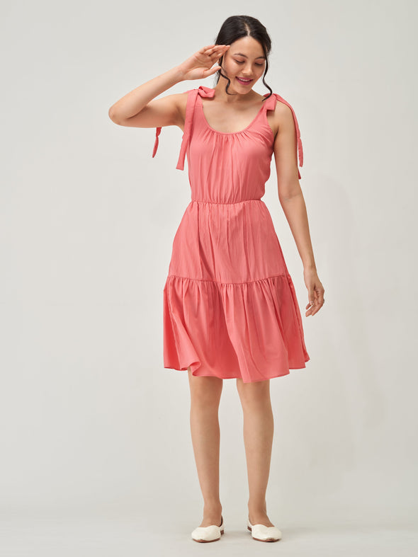 Shoulder Straps Tiered Crepe Fit  Flare dress