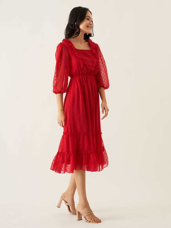 Chiffon Dobby Fit & Flare Dress For Women