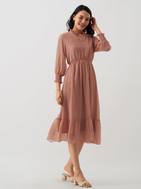 Women Chiffon Dobby Fit & Flare Dress
