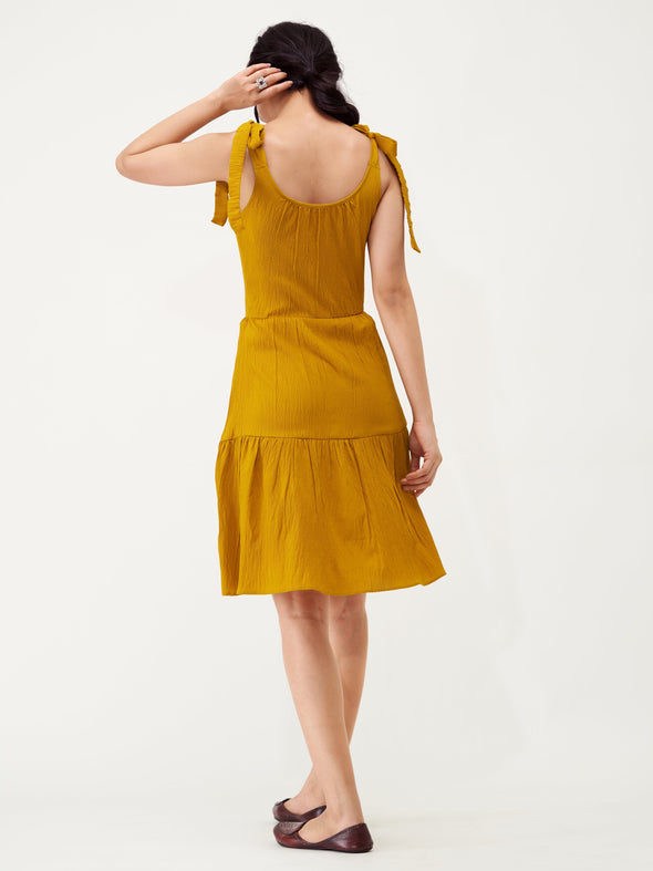 Shoulder Straps Tiered Crepe Fit  Flare dress