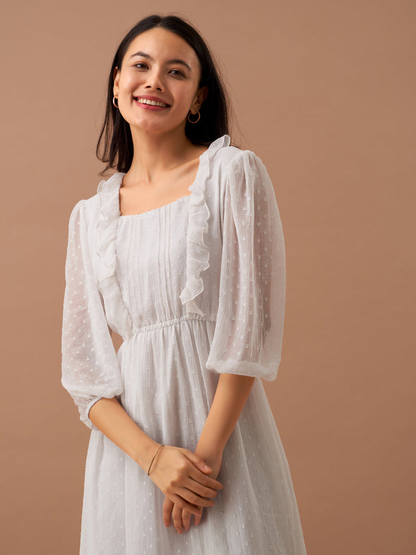 Chiffon Dobby Fit & Flare Dress For Women