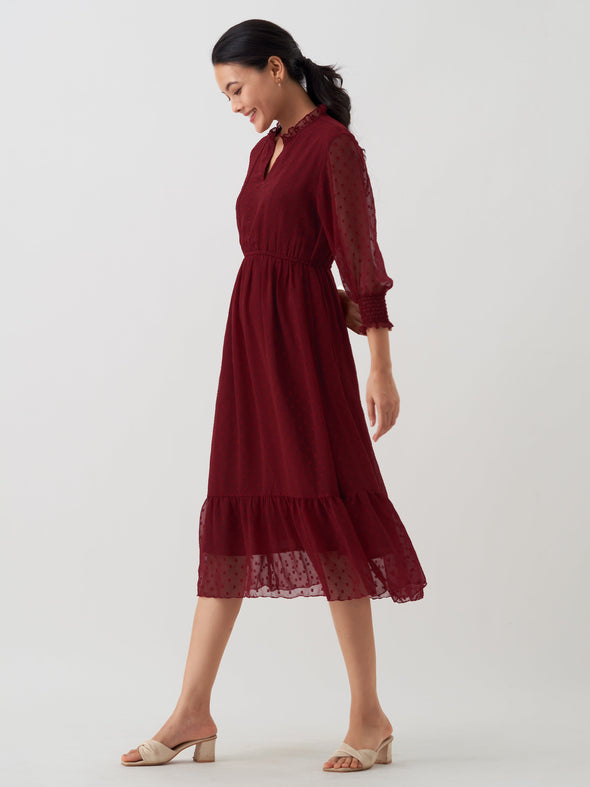 Women Chiffon Dobby Fit & Flare Dress