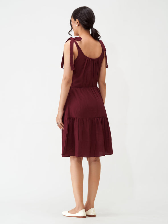 Shoulder Straps Tiered Crepe Fit  Flare dress